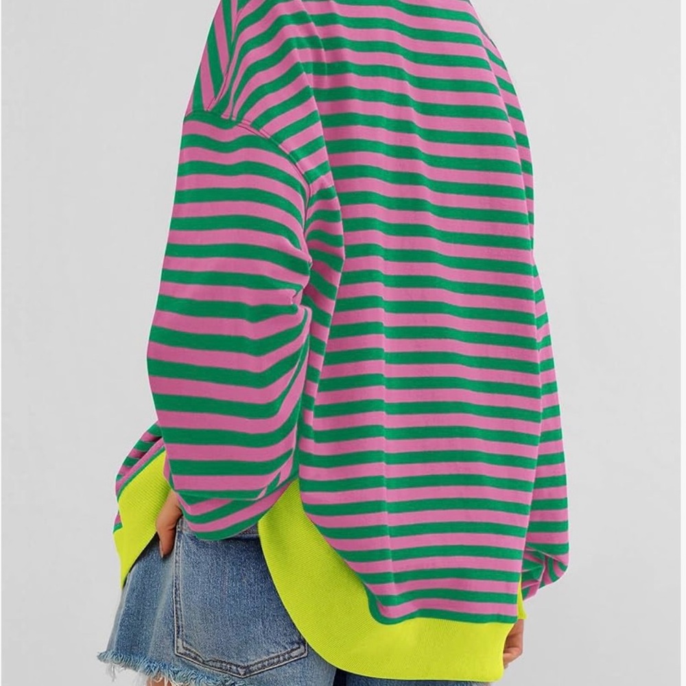 Women’s oversized striped sweatshirt crewneck long sleeve pullover- medium - Picture 2 of 7